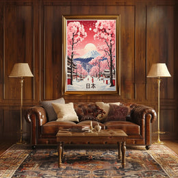 Picturesque Mount Fuji Scene with Cherry Blossoms Travel Poster PosterGoat