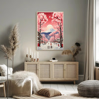 Picturesque Mount Fuji Scene with Cherry Blossoms Travel Poster PosterGoat