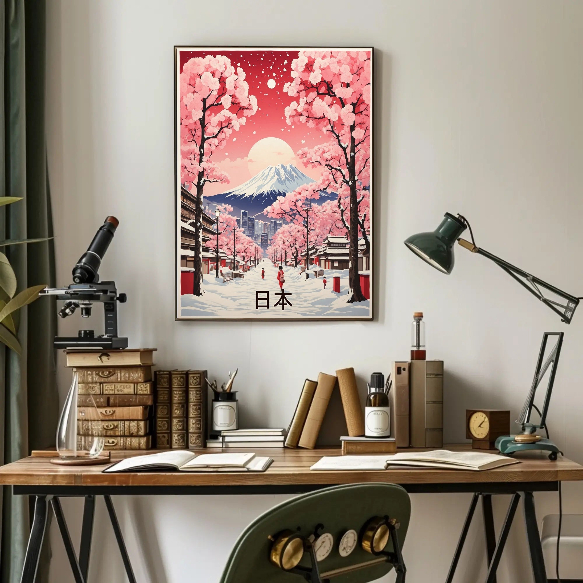 Picturesque Mount Fuji Scene with Cherry Blossoms Travel Poster PosterGoat