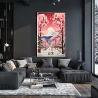 Picturesque Mount Fuji Scene with Cherry Blossoms Travel Poster PosterGoat