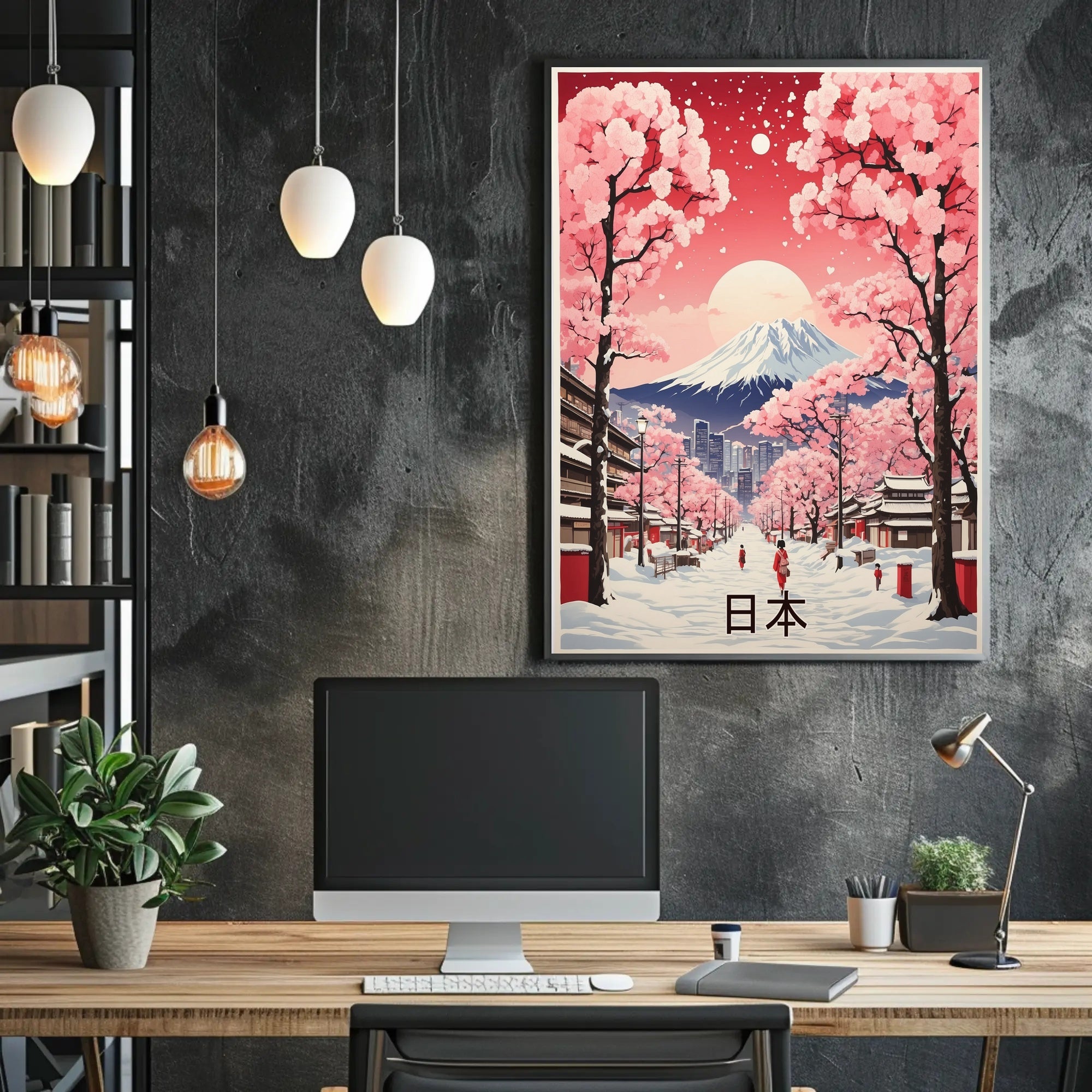 Picturesque Mount Fuji Scene with Cherry Blossoms Travel Poster PosterGoat