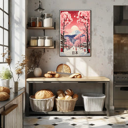 Picturesque Mount Fuji Scene with Cherry Blossoms Travel Poster PosterGoat