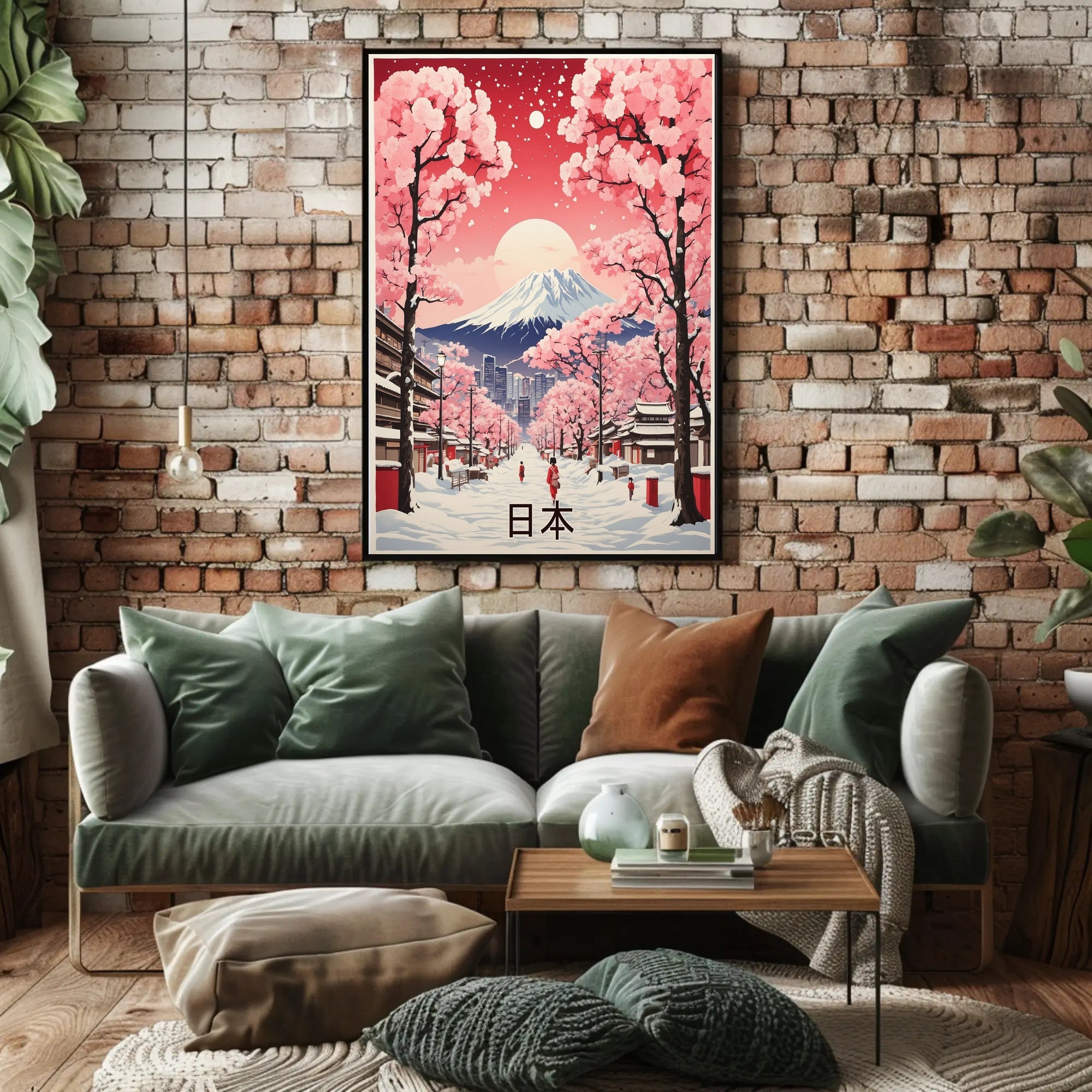 Picturesque Mount Fuji Scene with Cherry Blossoms Travel Poster PosterGoat