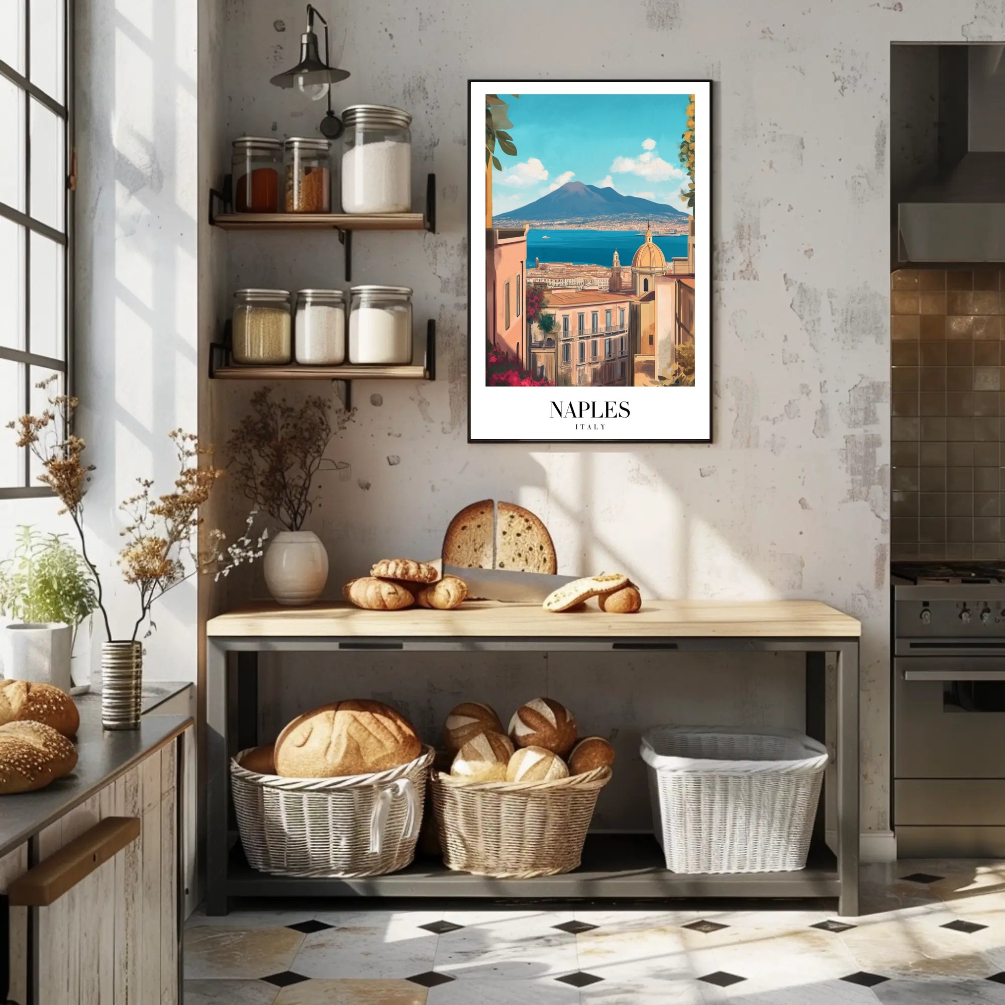 Picturesque Naples Travel Poster: Artful Italian Landscape PosterGoat