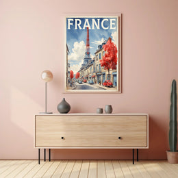 Picturesque Paris Street Scene with Eiffel Tower Travel Poster PosterGoat