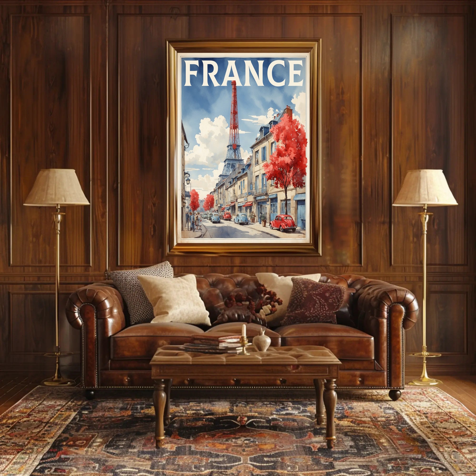 Picturesque Paris Street Scene with Eiffel Tower Travel Poster PosterGoat
