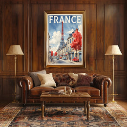 Picturesque Paris Street Scene with Eiffel Tower Travel Poster PosterGoat