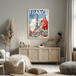 Picturesque Paris Street Scene with Eiffel Tower Travel Poster PosterGoat
