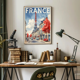 Picturesque Paris Street Scene with Eiffel Tower Travel Poster PosterGoat