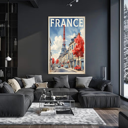 Picturesque Paris Street Scene with Eiffel Tower Travel Poster PosterGoat