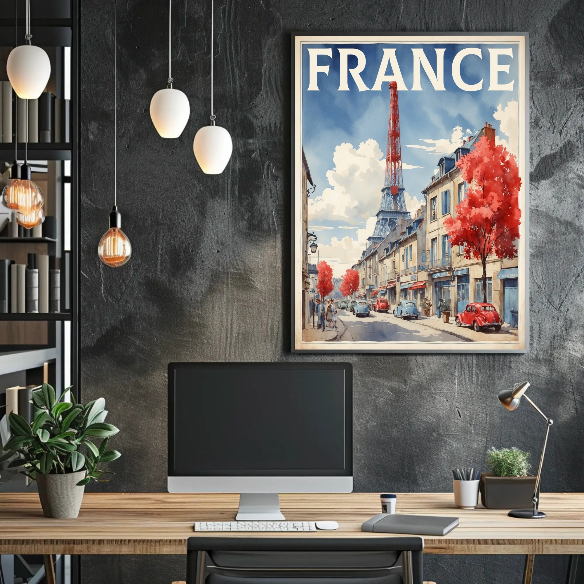 Picturesque Paris Street Scene with Eiffel Tower Travel Poster PosterGoat