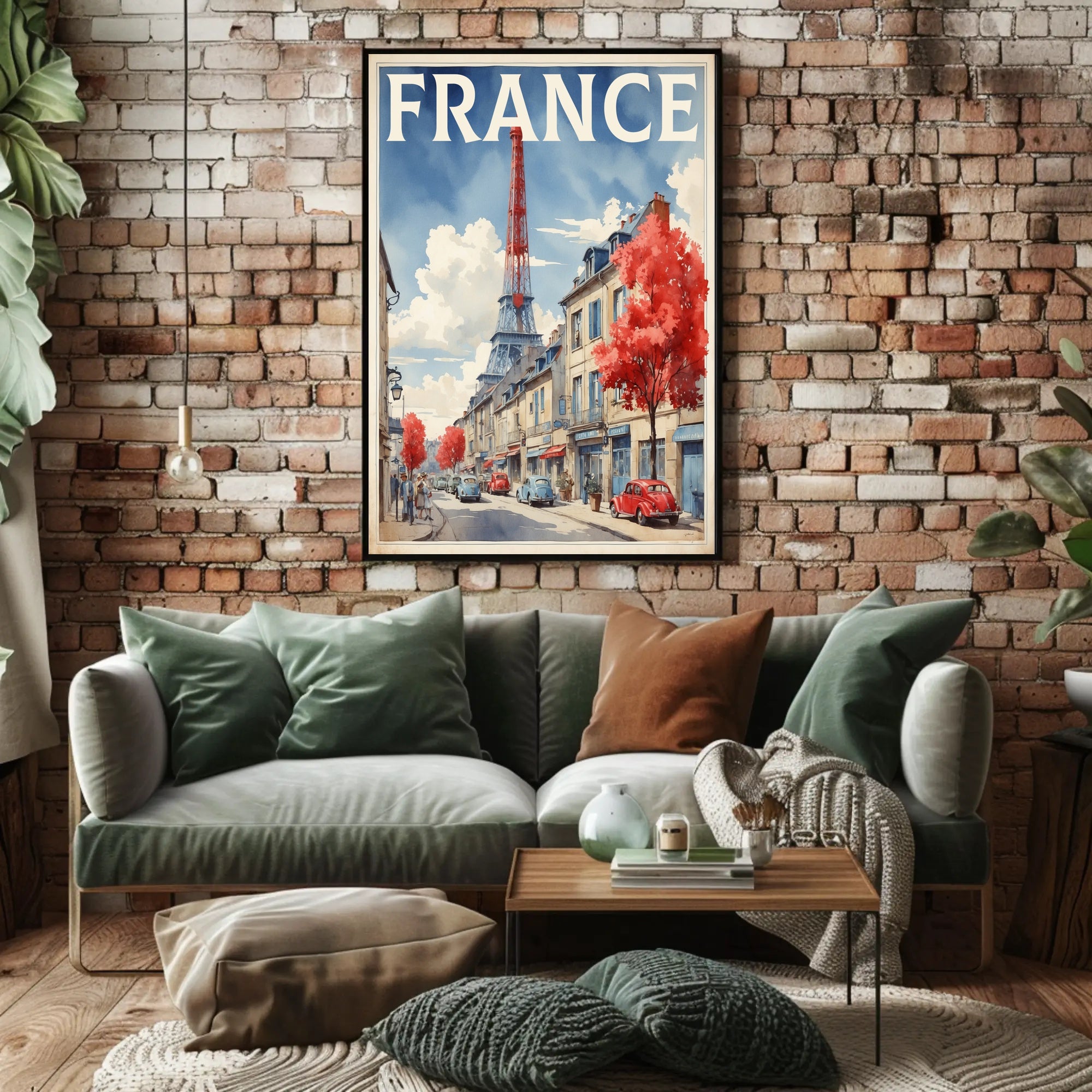 Picturesque Paris Street Scene with Eiffel Tower Travel Poster PosterGoat
