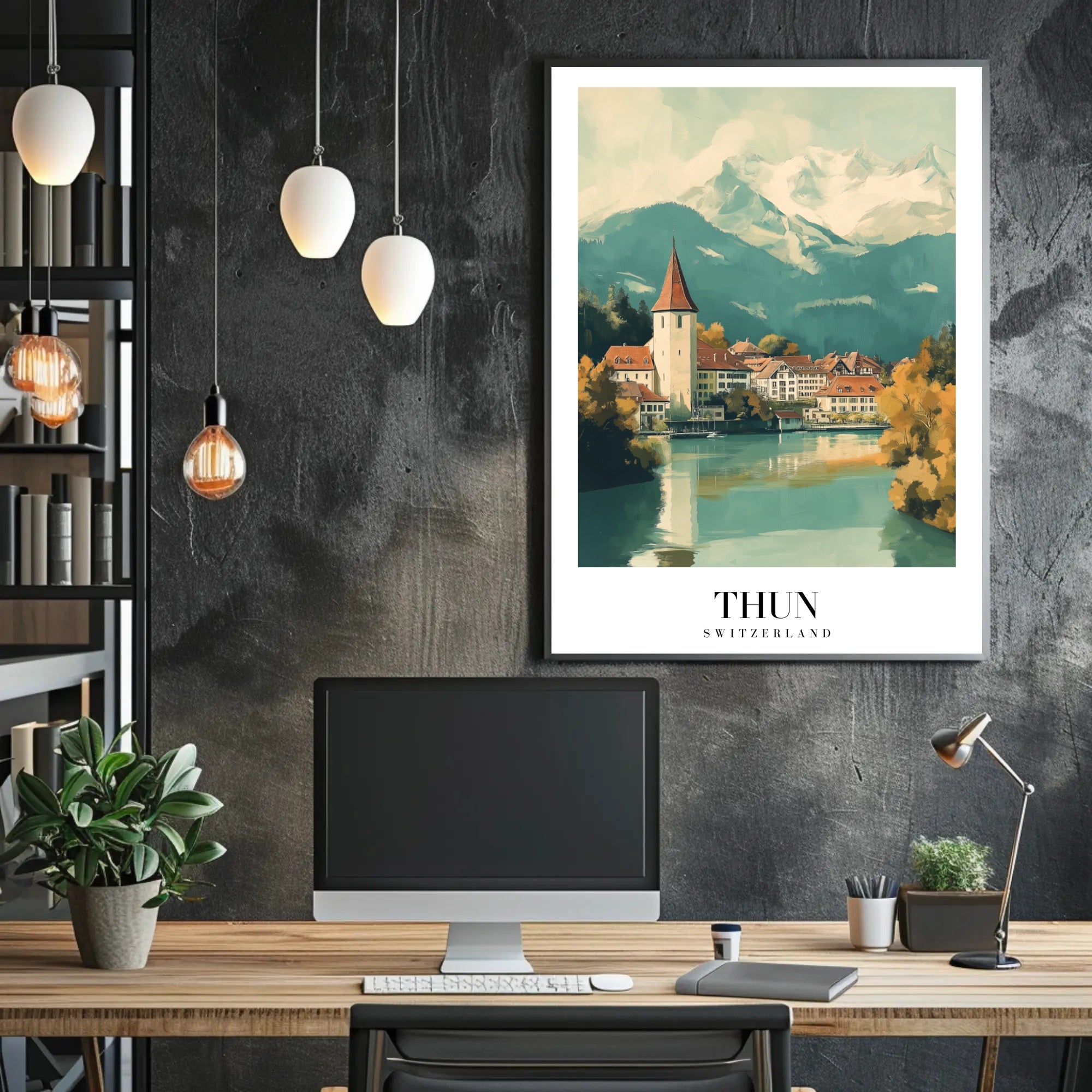 Picturesque Thun Switzerland Vintage Travel Poster PosterGoat