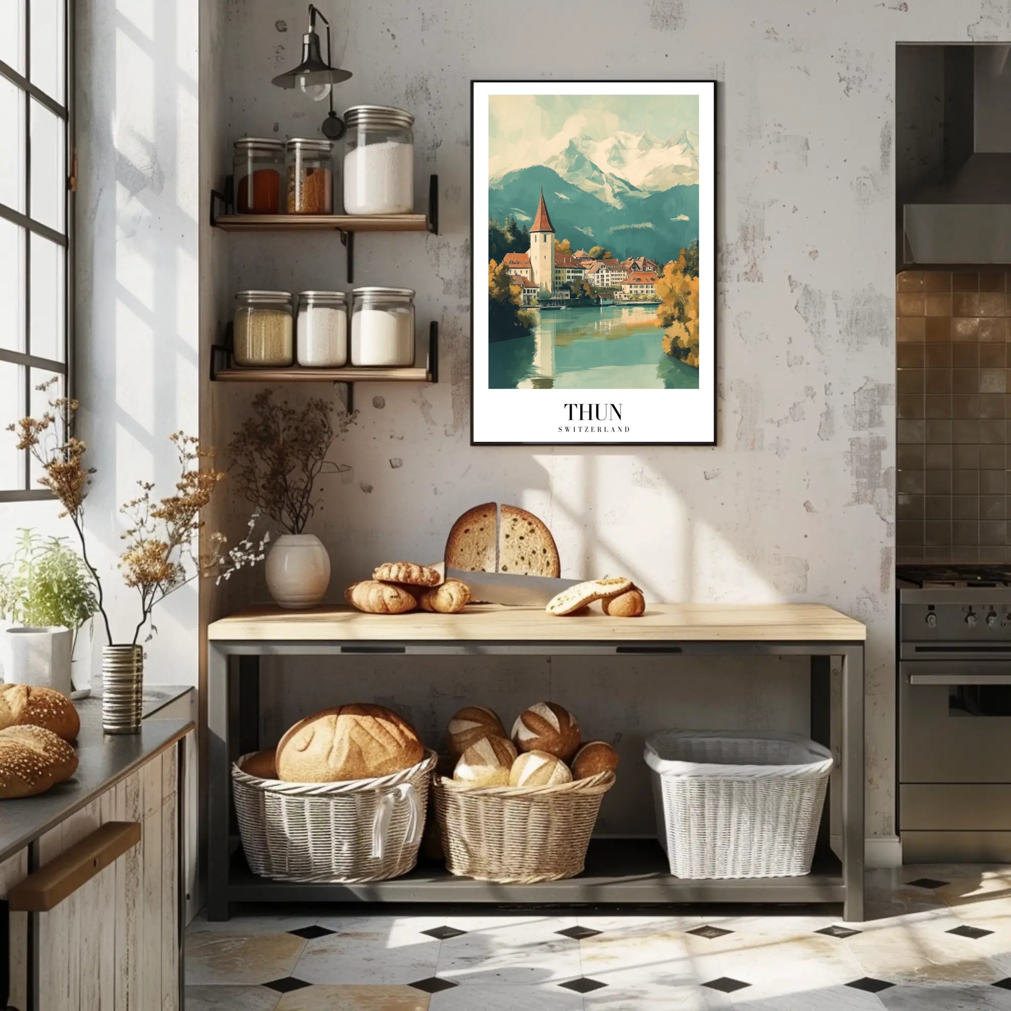Picturesque Thun Switzerland Vintage Travel Poster PosterGoat
