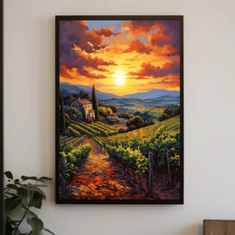 Picturesque Vineyard Sunset in Tuscany Art Poster PosterGoat