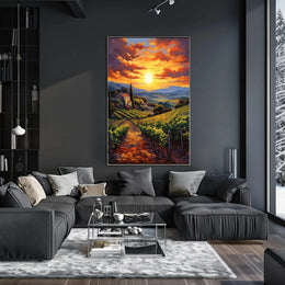 Picturesque Vineyard Sunset in Tuscany Art Poster PosterGoat