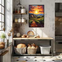 Picturesque Vineyard Sunset in Tuscany Art Poster PosterGoat