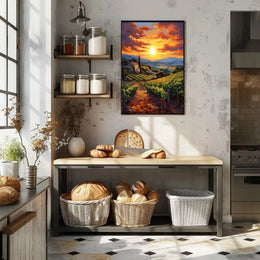 Picturesque Vineyard Sunset in Tuscany Art Poster PosterGoat