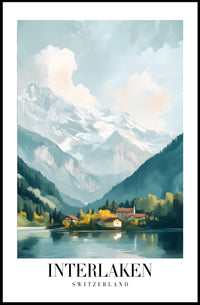Picturesque Vintage Interlaken Landscape Art Travel Poster PosterGoat