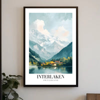 Picturesque Vintage Interlaken Landscape Art Travel Poster PosterGoat