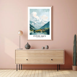Picturesque Vintage Interlaken Landscape Art Travel Poster PosterGoat