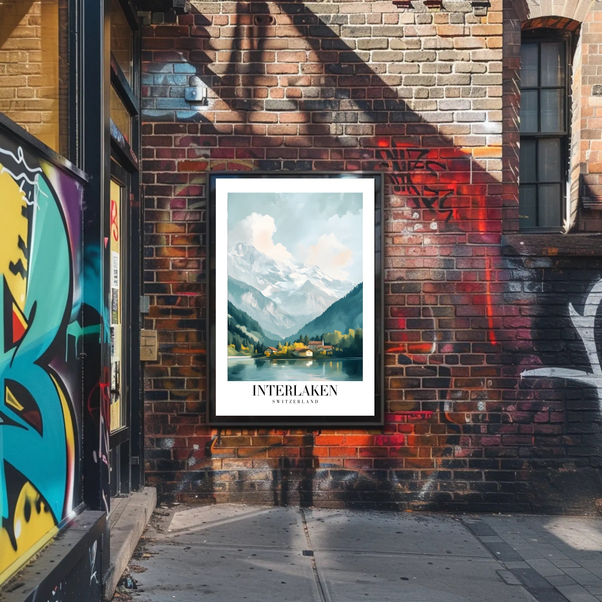 Picturesque Vintage Interlaken Landscape Art Travel Poster PosterGoat