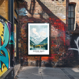 Picturesque Vintage Interlaken Landscape Art Travel Poster PosterGoat