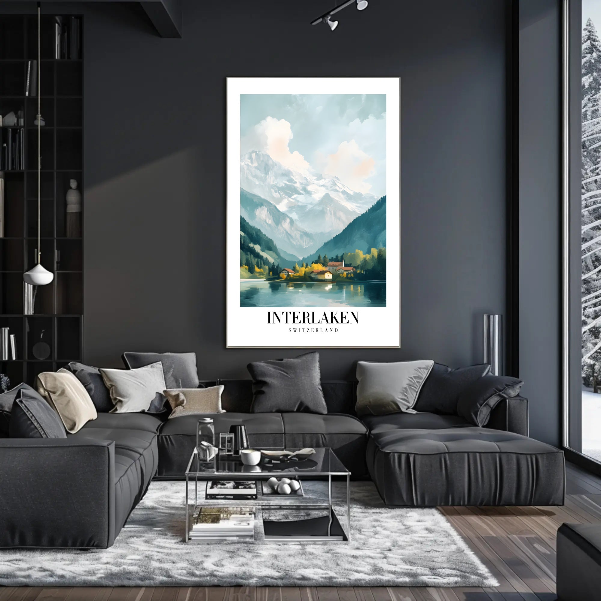Picturesque Vintage Interlaken Landscape Art Travel Poster PosterGoat