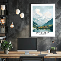 Picturesque Vintage Interlaken Landscape Art Travel Poster PosterGoat