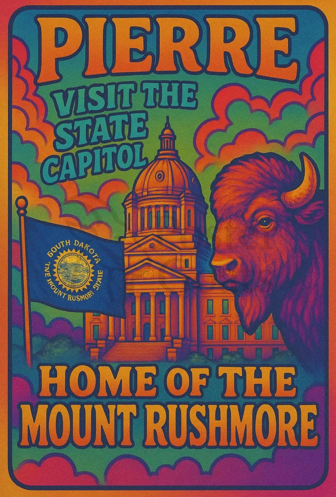 Pierre South Dakota Psychedelic Travel Poster PosterGoat