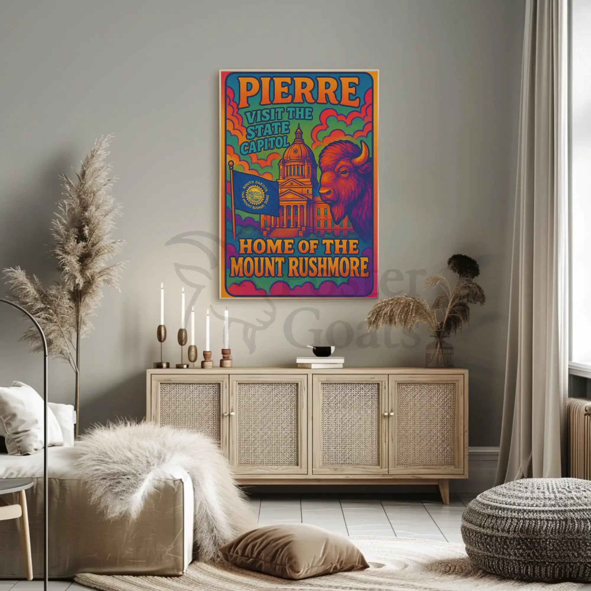 Pierre South Dakota Psychedelic Travel Poster PosterGoat
