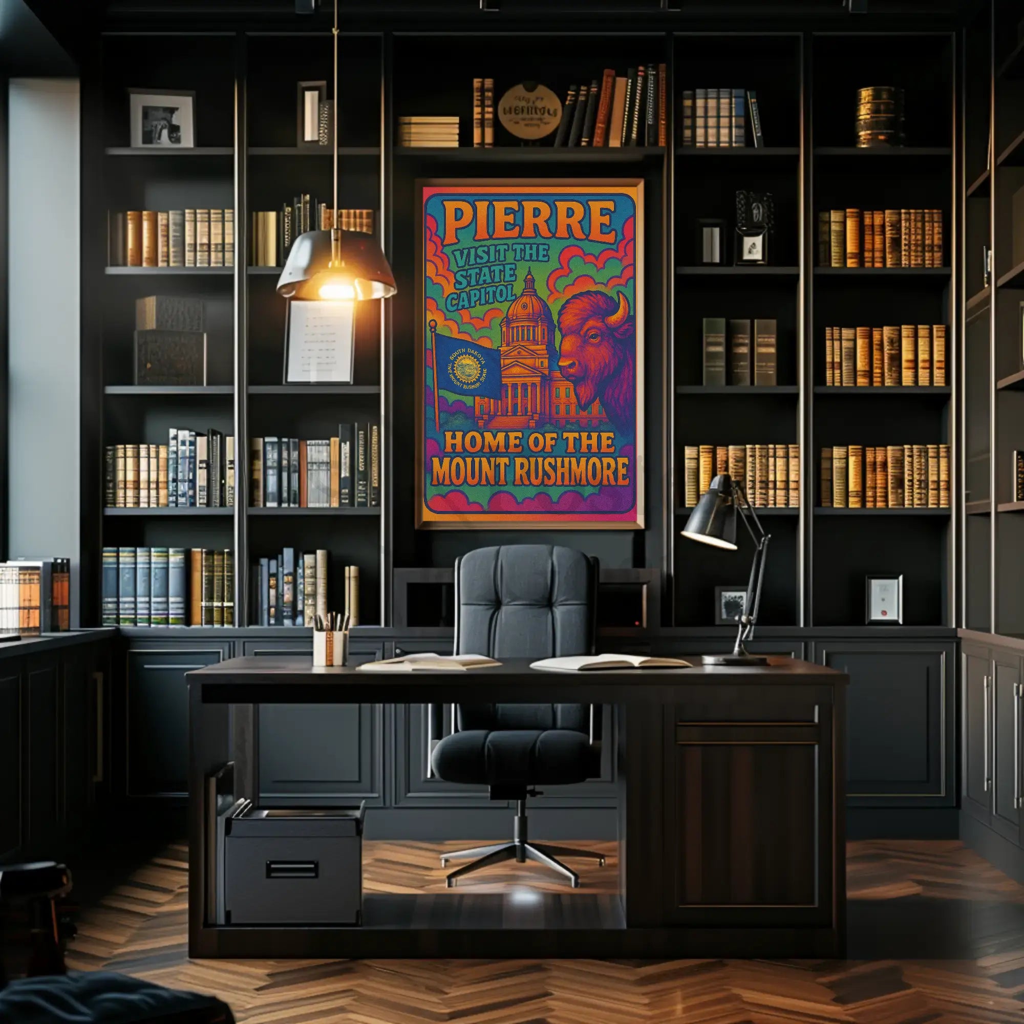 Pierre South Dakota Psychedelic Travel Poster PosterGoat