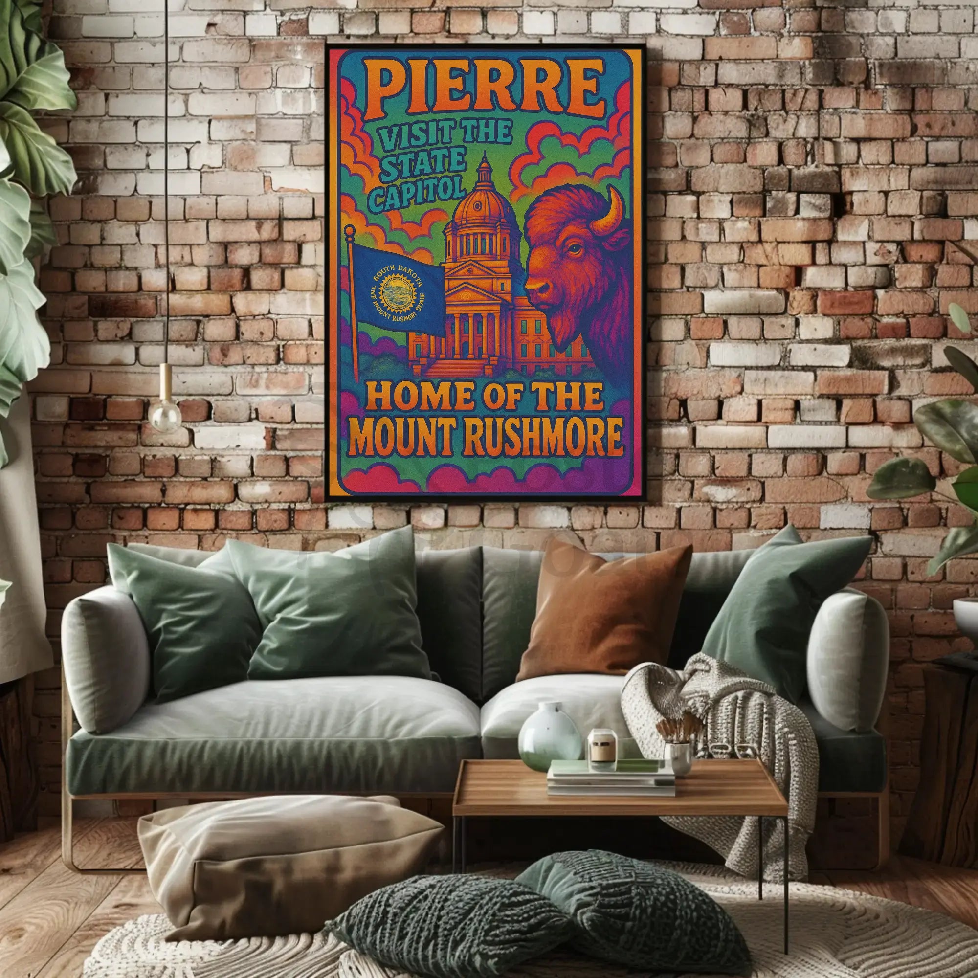 Pierre South Dakota Psychedelic Travel Poster PosterGoat