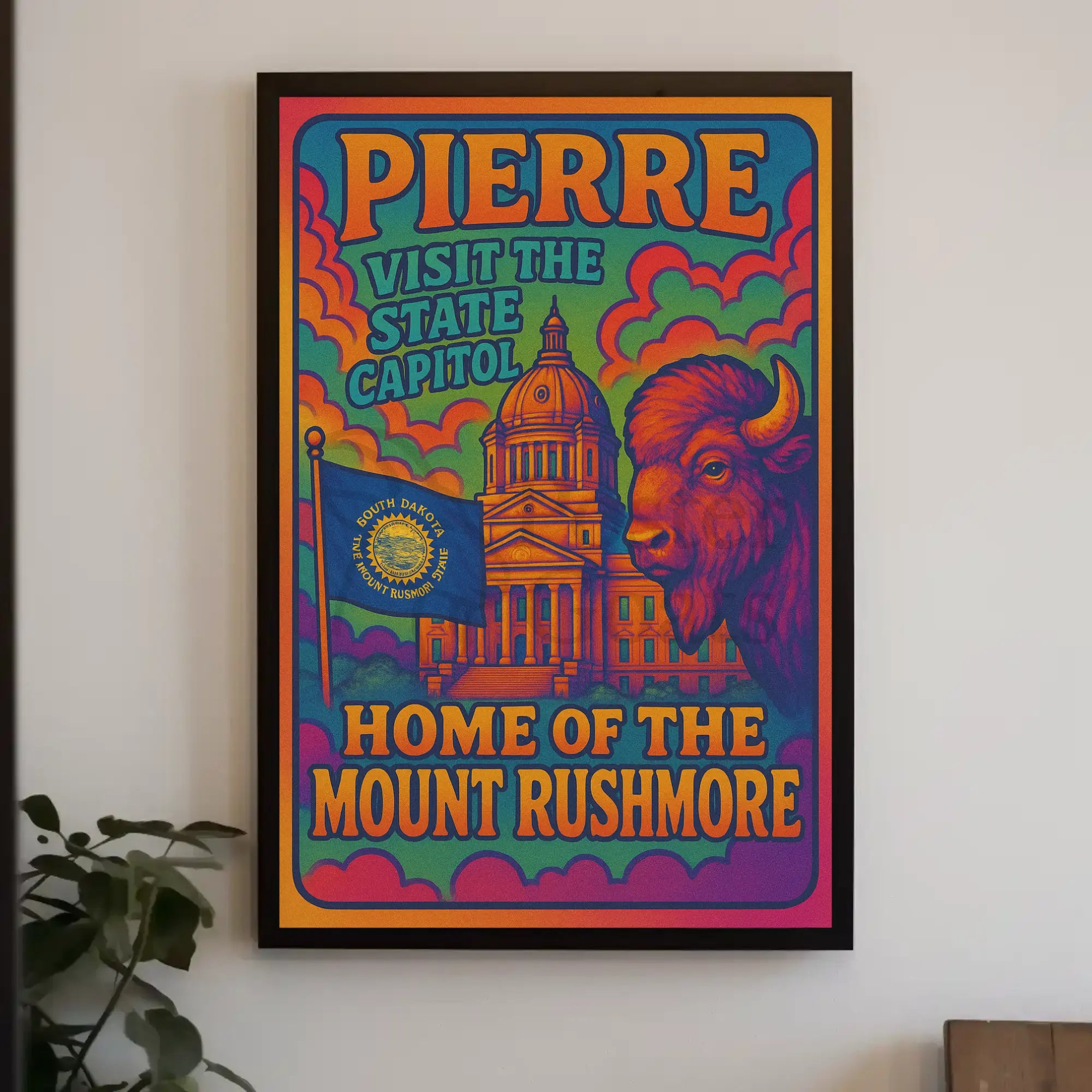 Pierre South Dakota Psychedelic Travel Poster PosterGoat