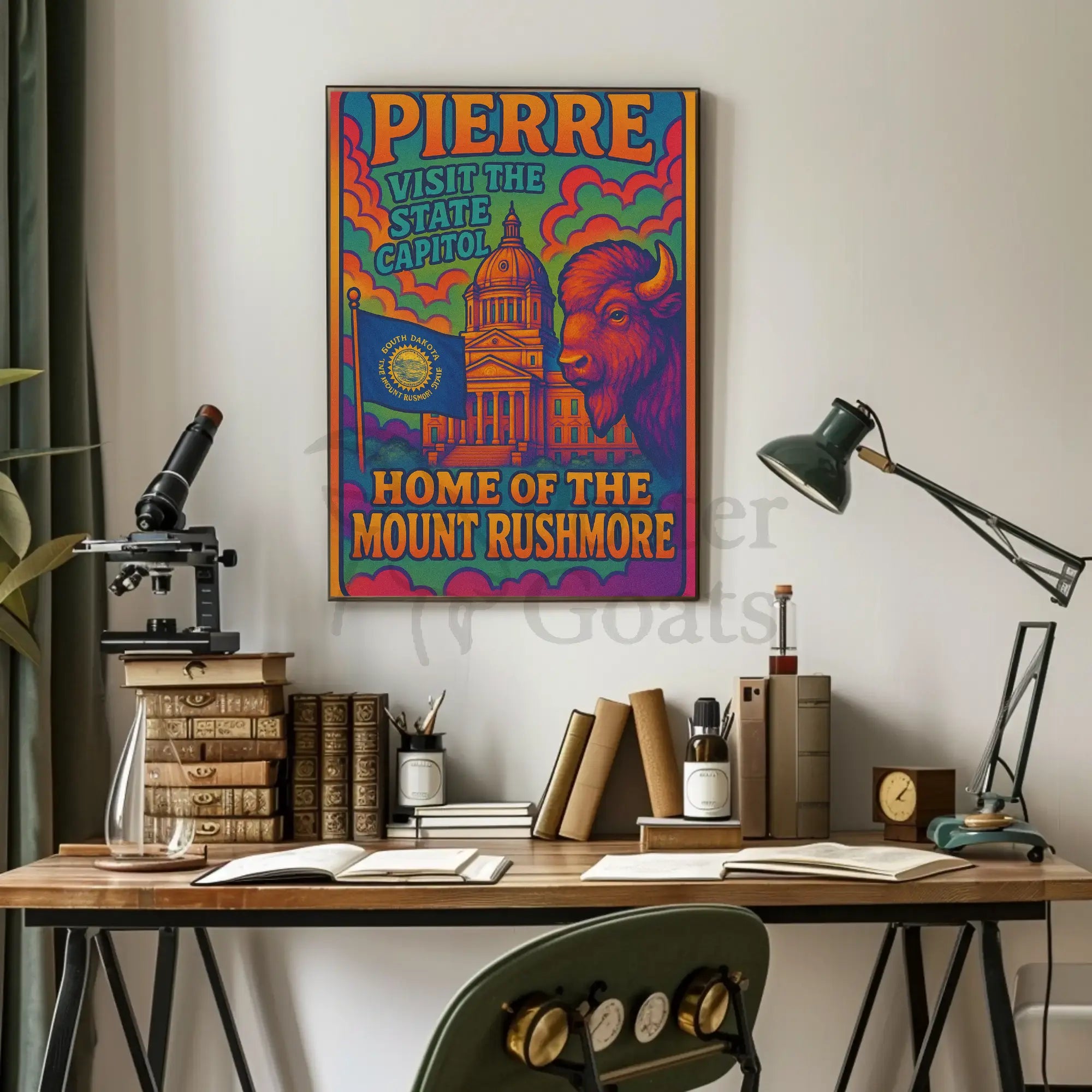 Pierre South Dakota Psychedelic Travel Poster PosterGoat