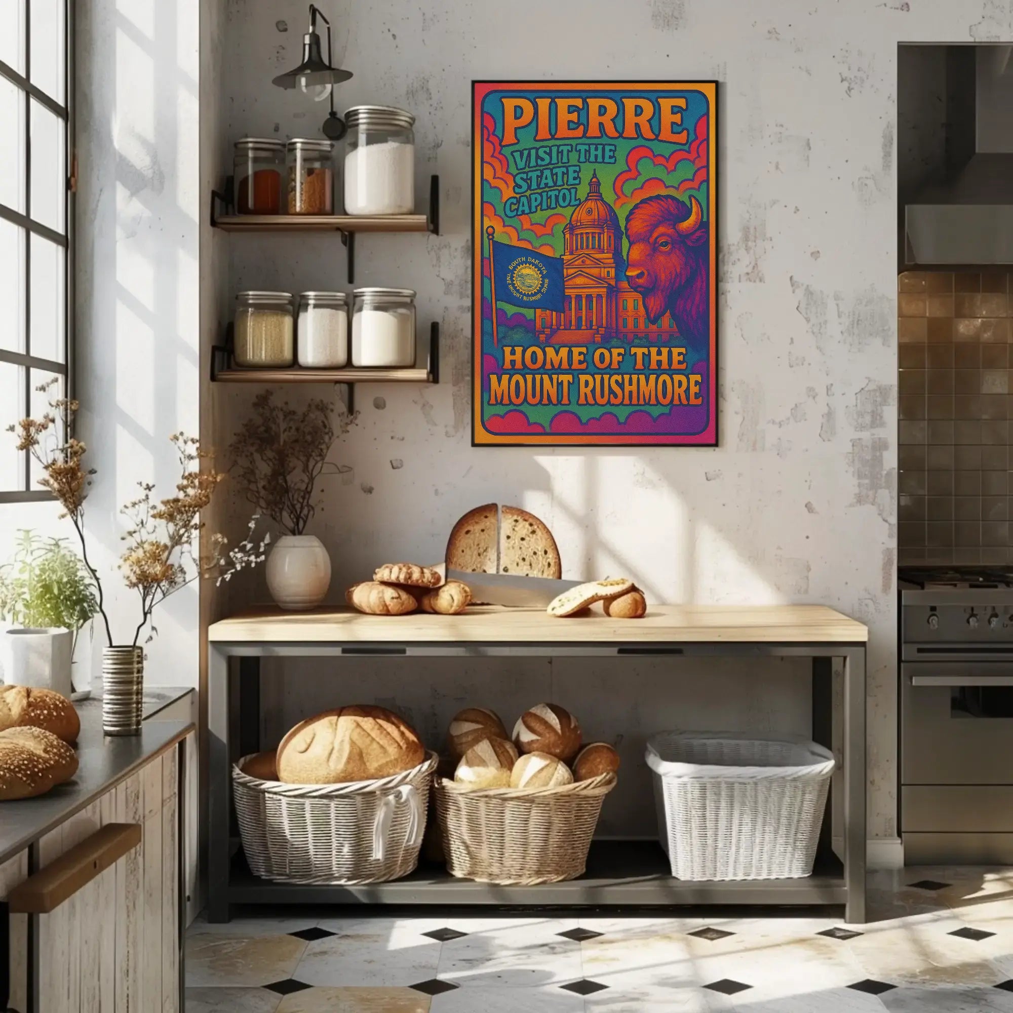Pierre South Dakota Psychedelic Travel Poster PosterGoat