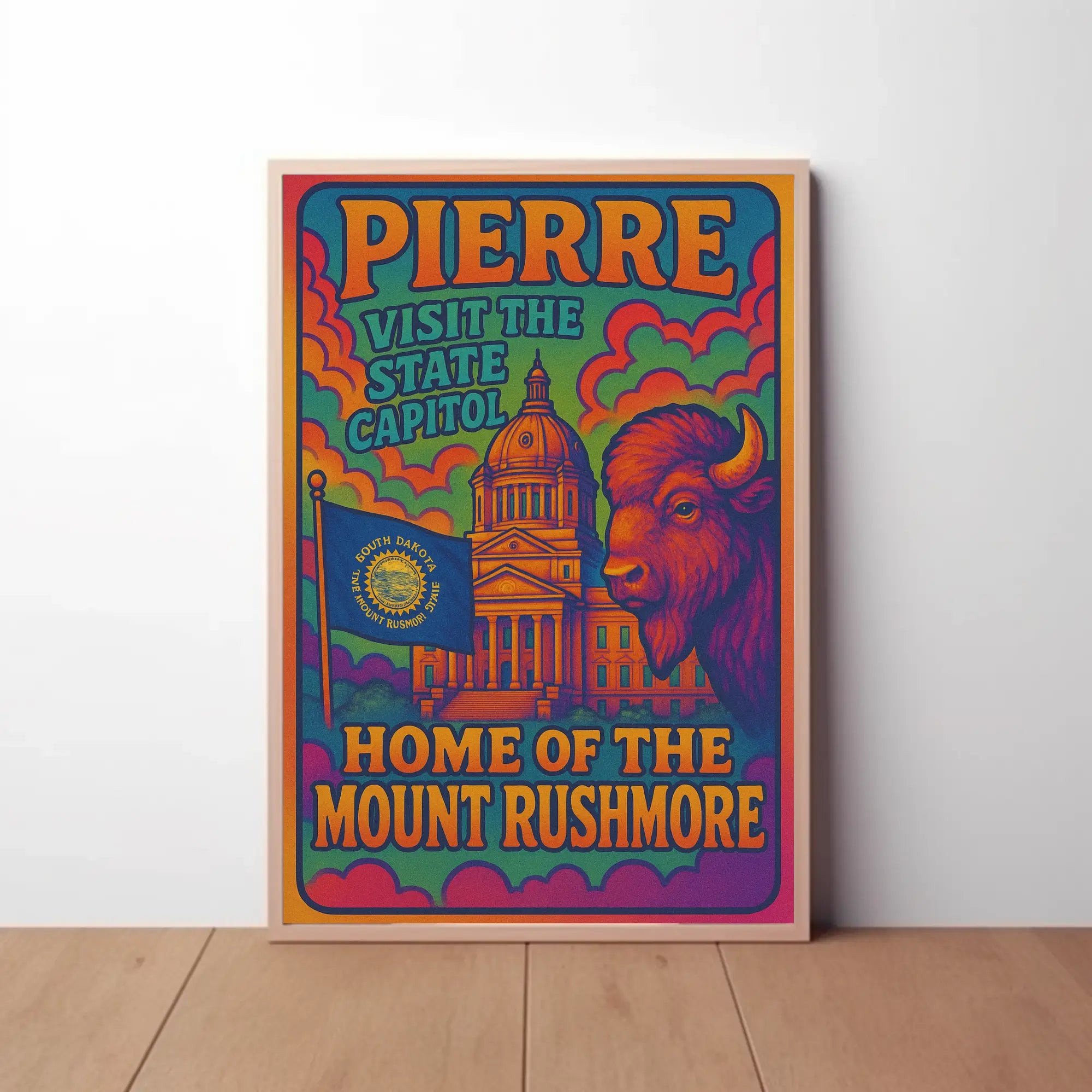 Pierre South Dakota Psychedelic Travel Poster PosterGoat