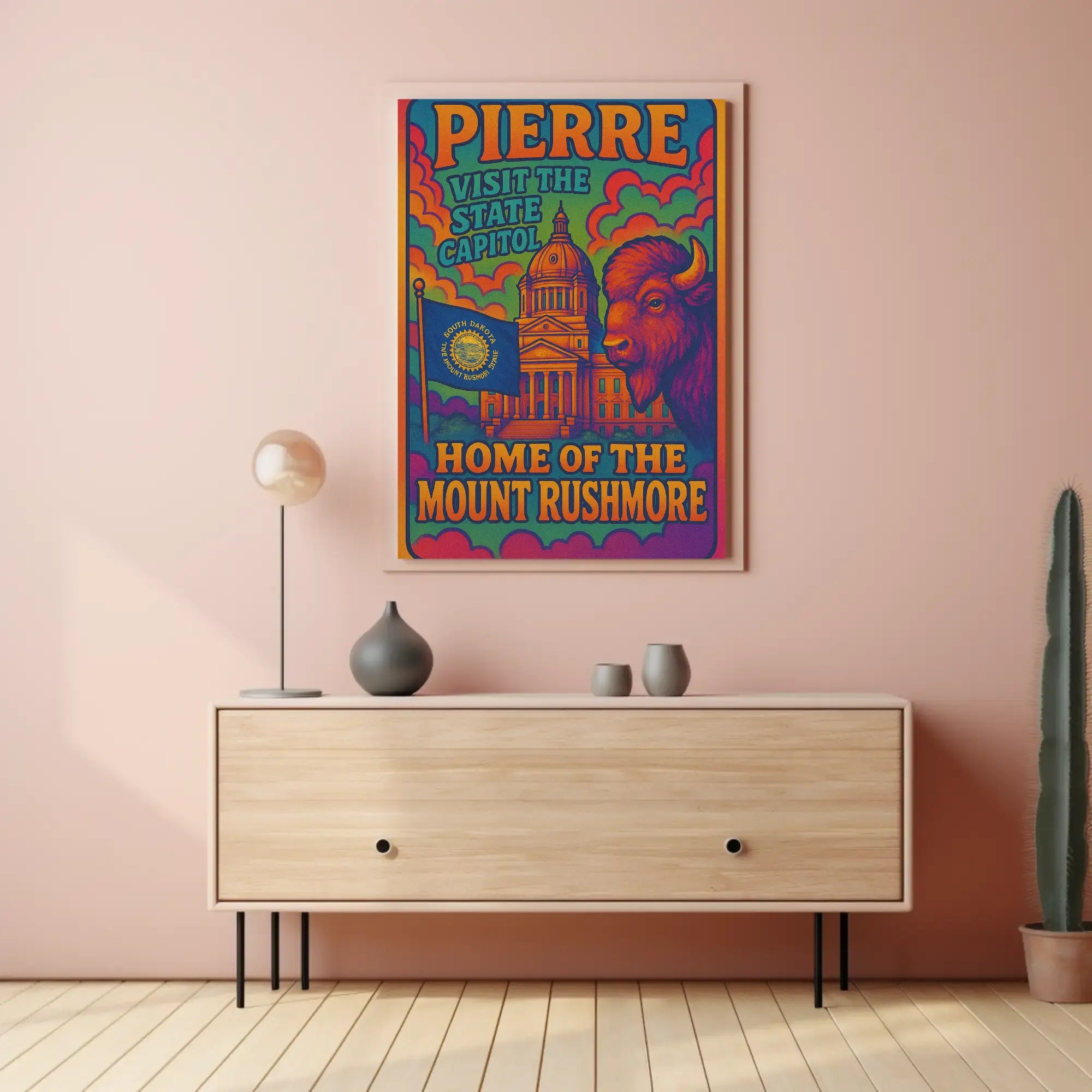 Pierre South Dakota Psychedelic Travel Poster PosterGoat
