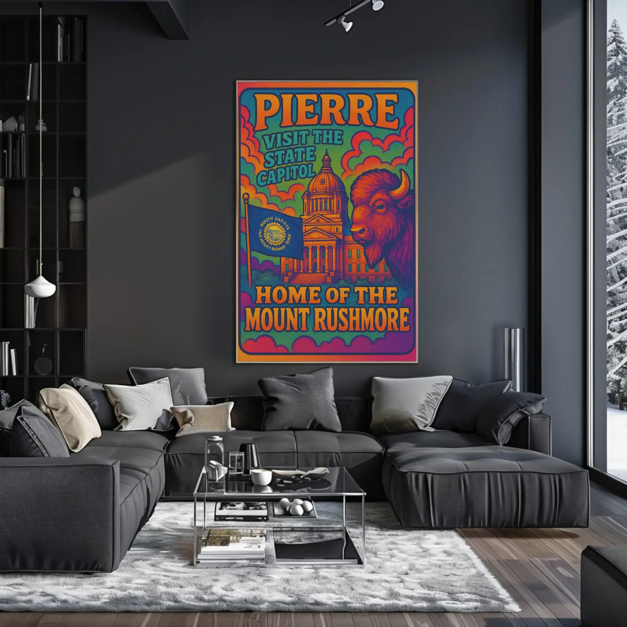 Pierre South Dakota Psychedelic Travel Poster PosterGoat