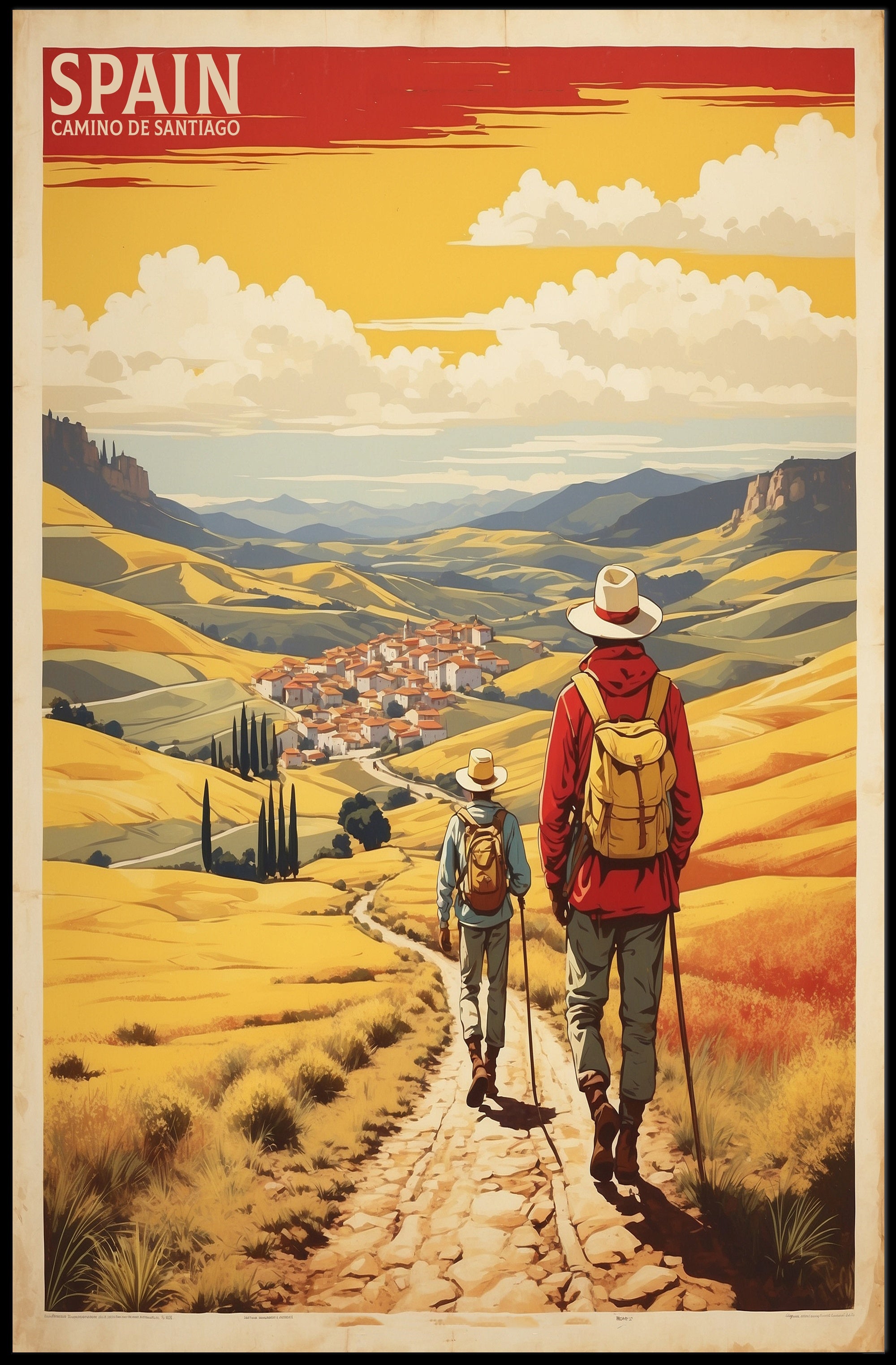 Pilgrims on Camino de Santiago Vintage Travel Poster PosterGoat