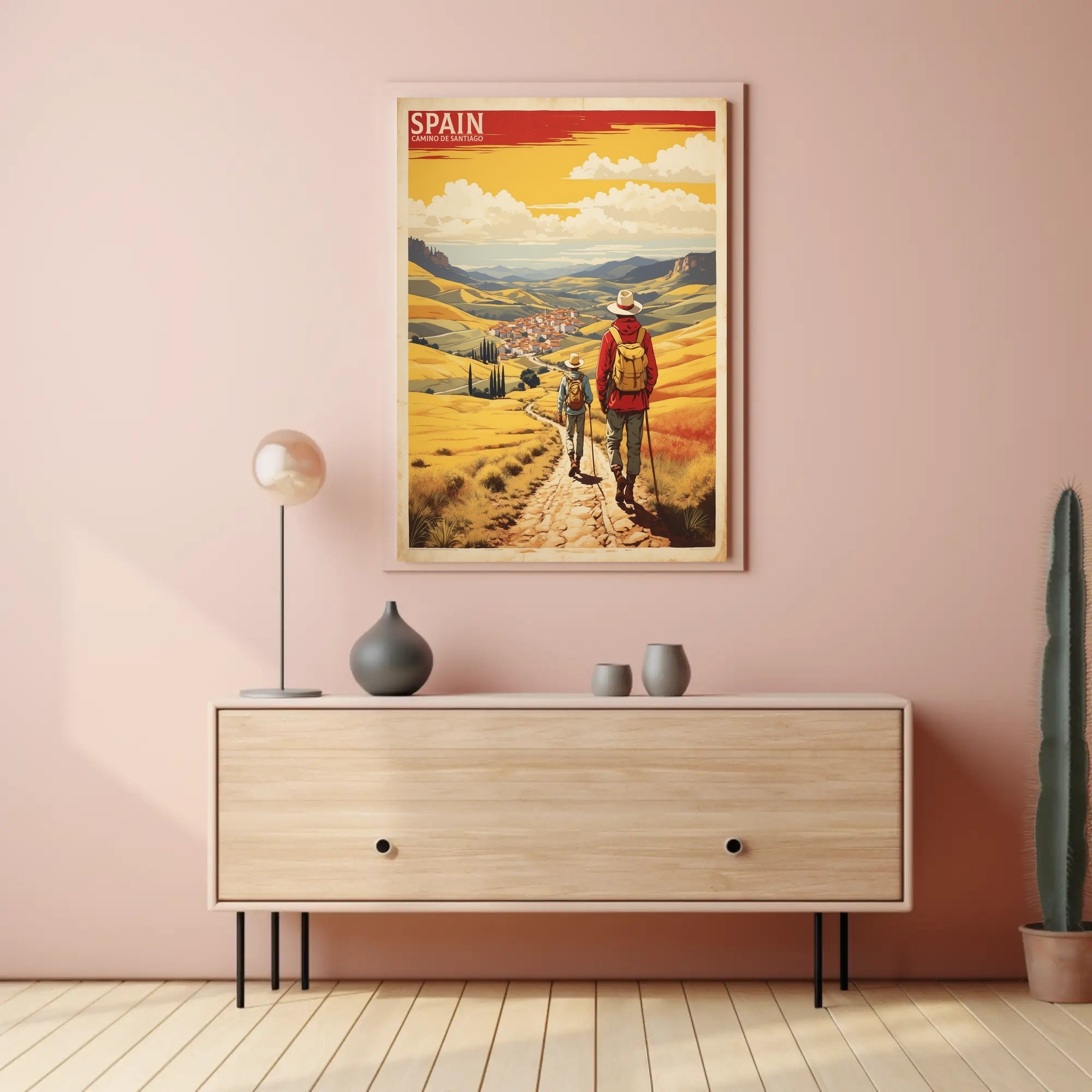 Pilgrims on Camino de Santiago Vintage Travel Poster PosterGoat