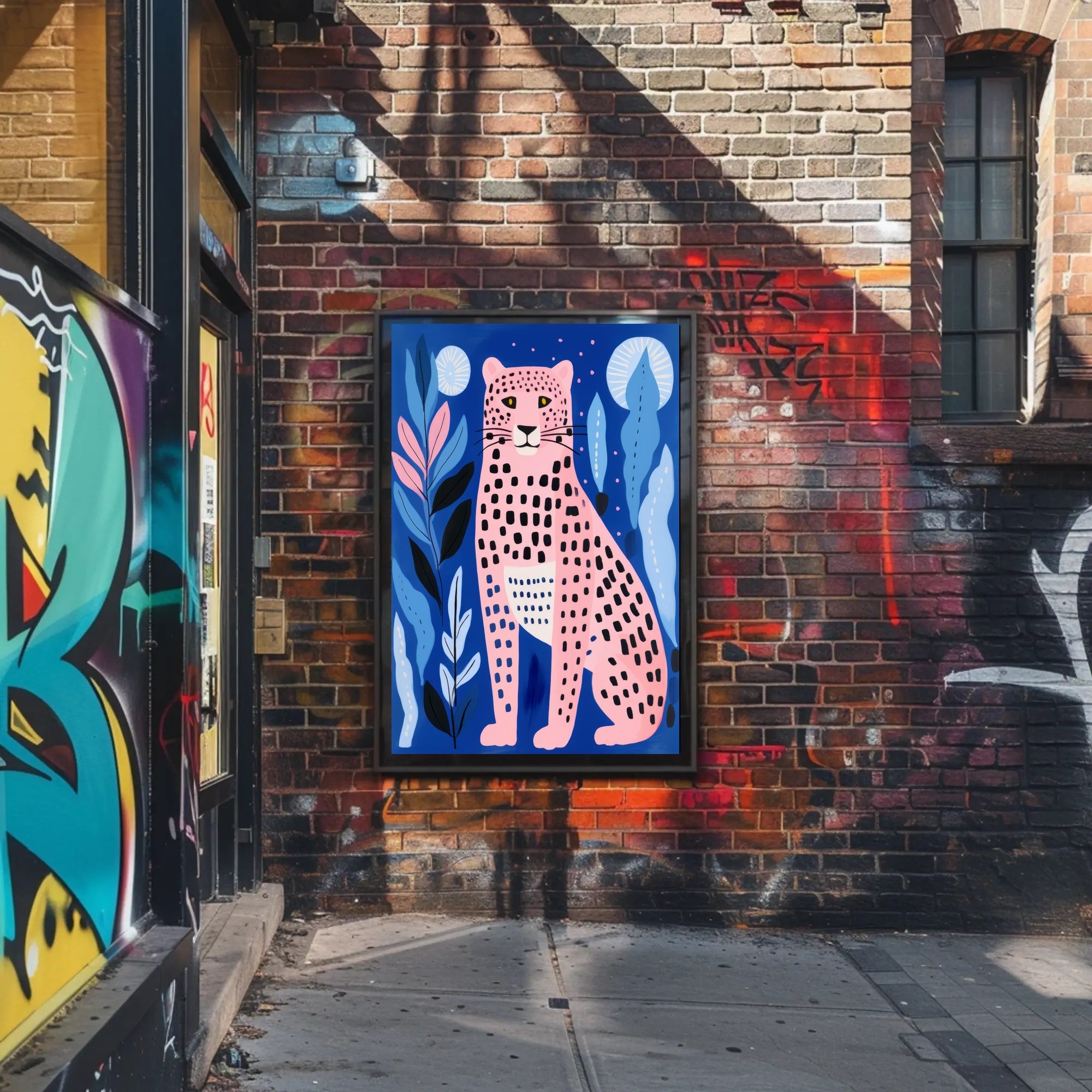 Pink Leopard in Vibrant Abstract Jungle Artistic Poster PosterGoat