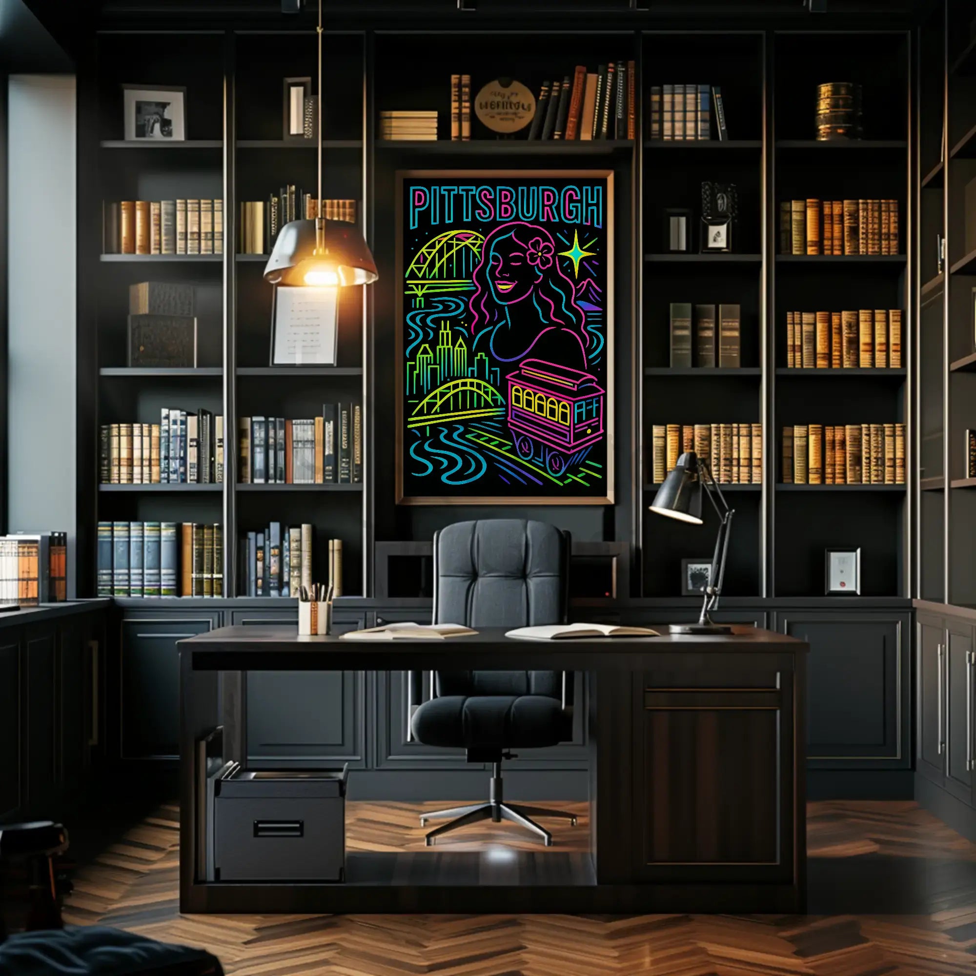 Pittsburgh Skyline Celebration Travel Poster PosterGoat