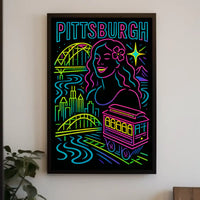 Pittsburgh Skyline Celebration Travel Poster PosterGoat