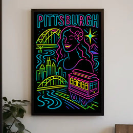 Pittsburgh Skyline Celebration Travel Poster PosterGoat