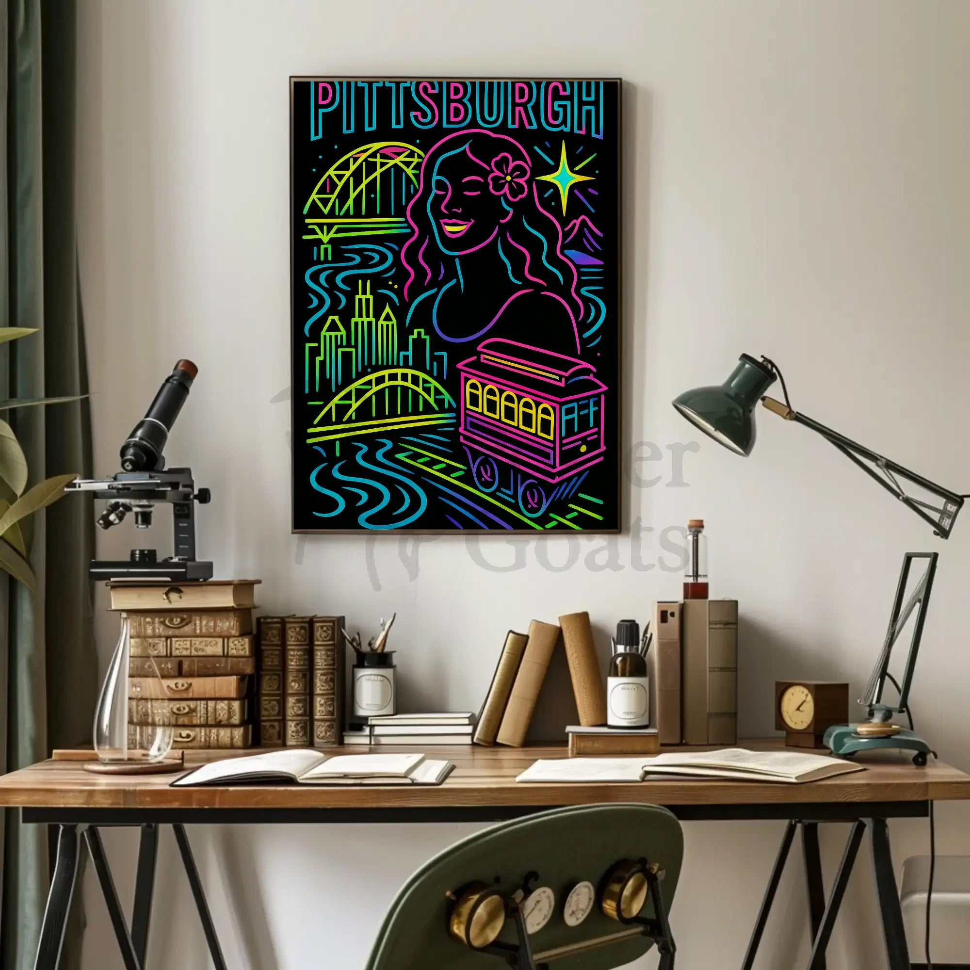 Pittsburgh Skyline Celebration Travel Poster PosterGoat