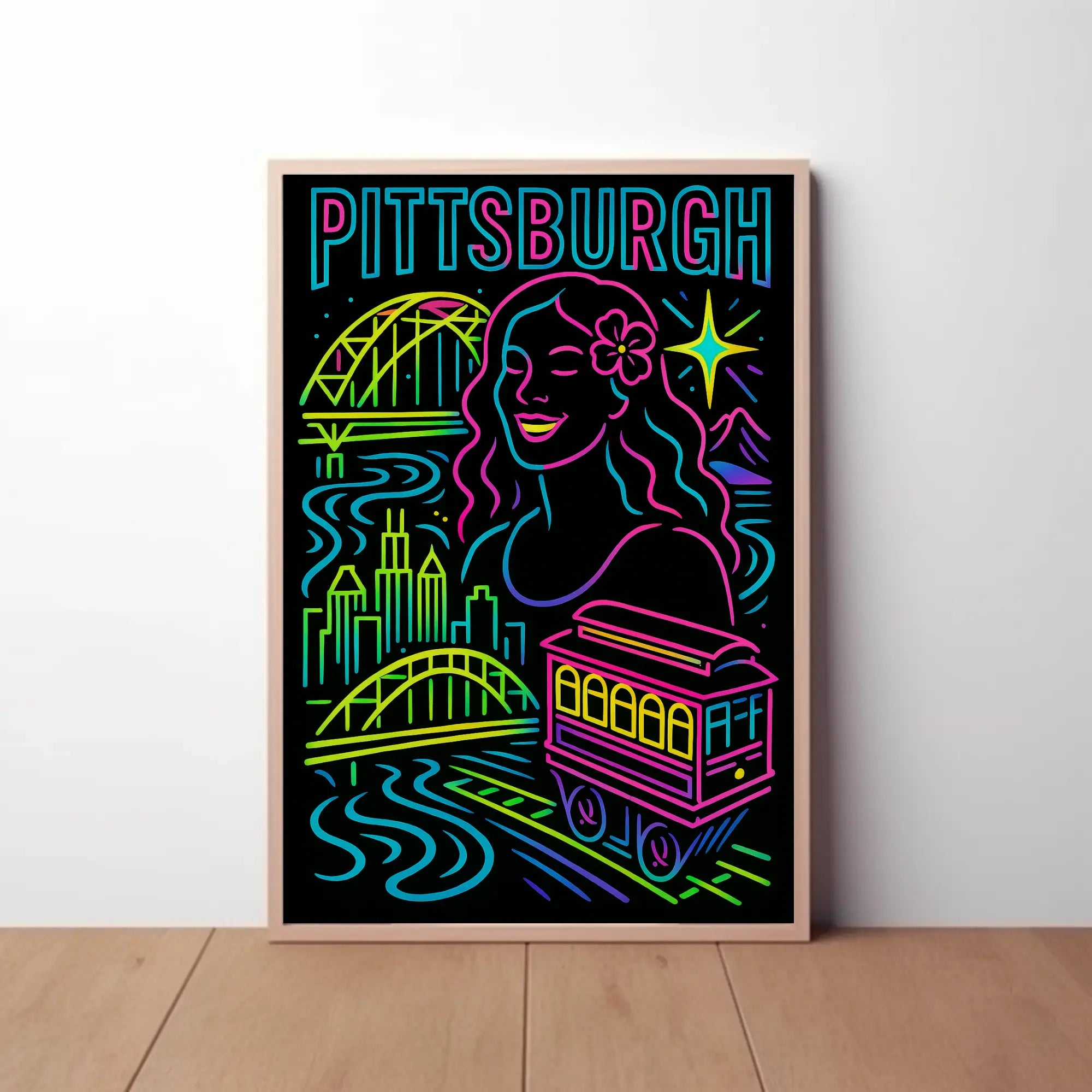 Pittsburgh Skyline Celebration Travel Poster PosterGoat