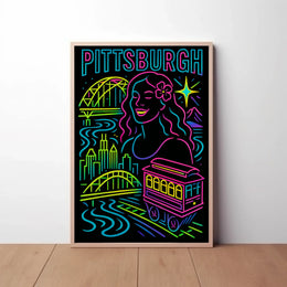 Pittsburgh Skyline Celebration Travel Poster PosterGoat