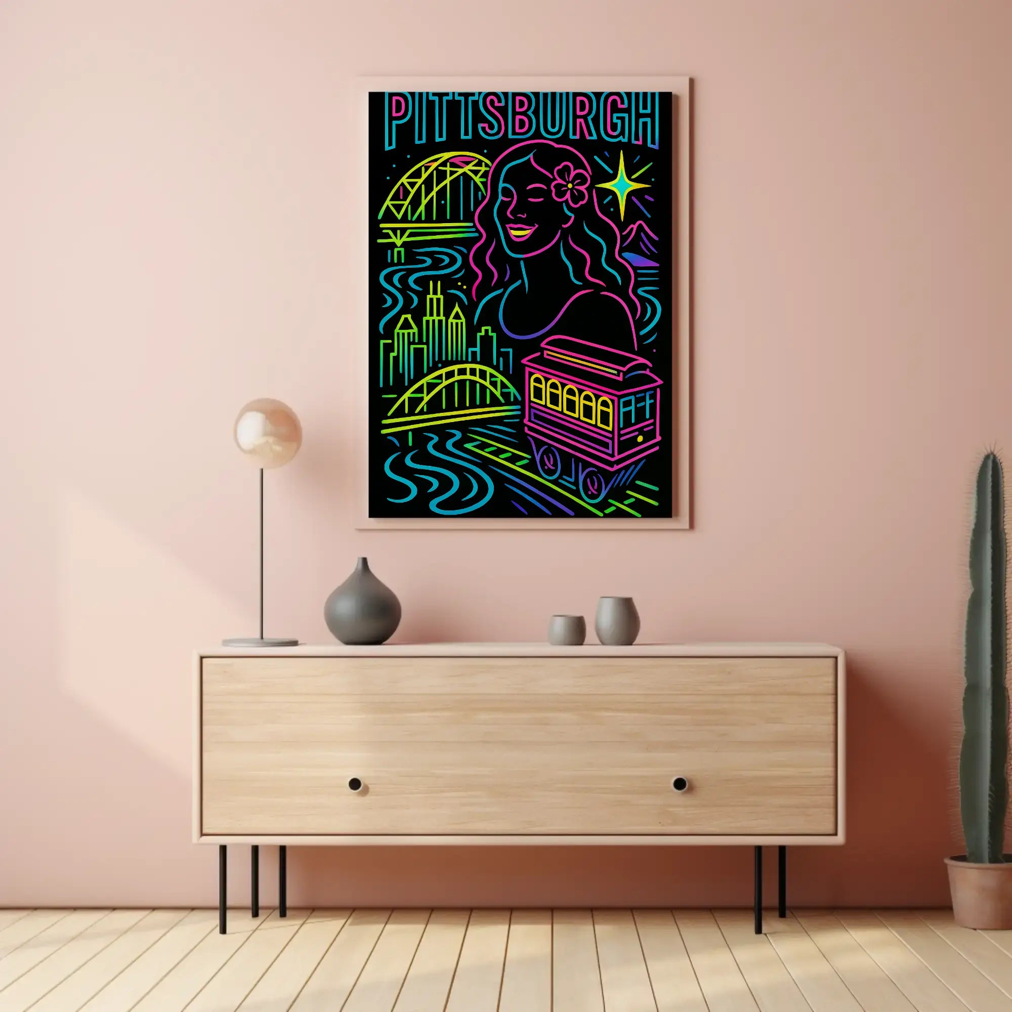 Pittsburgh Skyline Celebration Travel Poster PosterGoat
