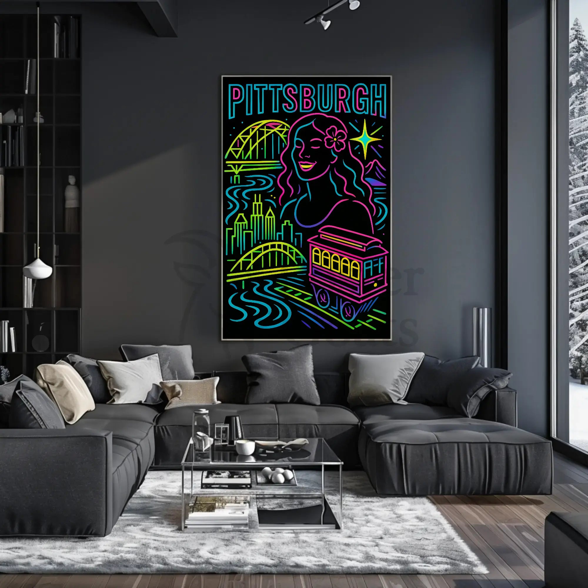 Pittsburgh Skyline Celebration Travel Poster PosterGoat
